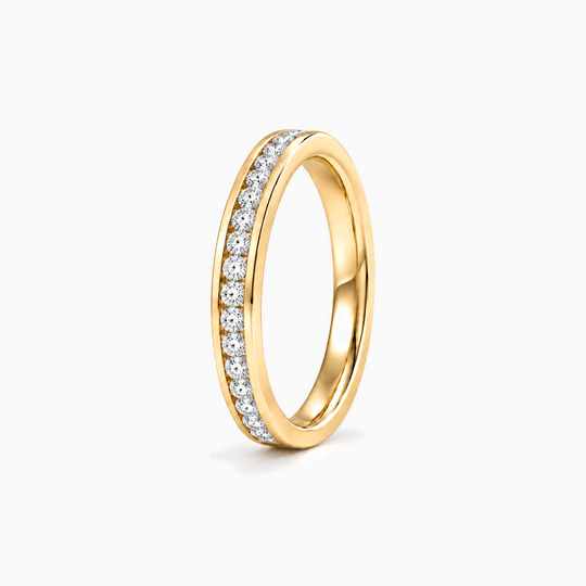 025Ct Half Channel Round Diamond Ring Yellow Gold Standing