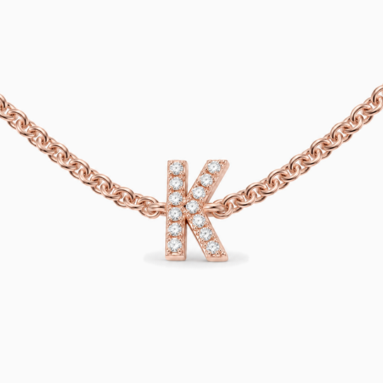 Initial Diamond Necklace K Rose Gold Front