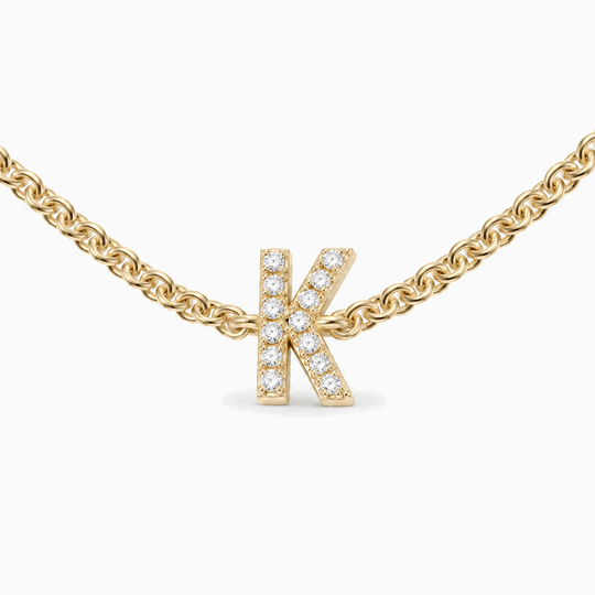 Initial Diamond Necklace K Yellow Gold Front