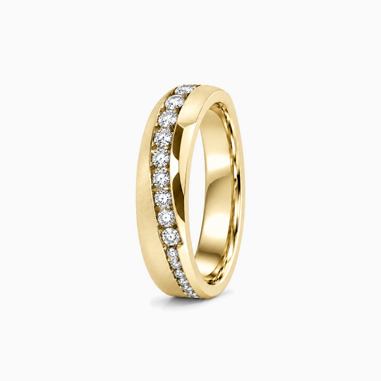 Diamond Off Centre Channel Ring 18K Yellow Gold 02 Standing