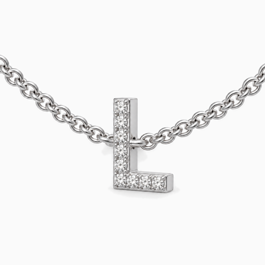 Initial Diamond Necklace L White Gold Three Quarter