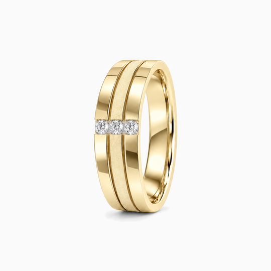 Round Diamond Split Groove Ring 18K Yellow Gold 02 Standing