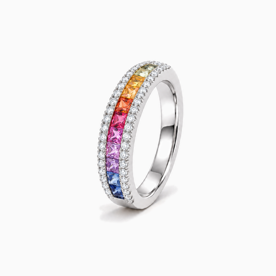 Sapphire Diamond Rainbow Half Eternity Ring White Gold Standing