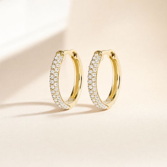 Huggy Hoop Diamond Earrings Yellow Gold Lifestyle