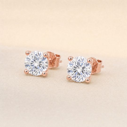 Round Diamond Studs Rose Gold Lifestyle