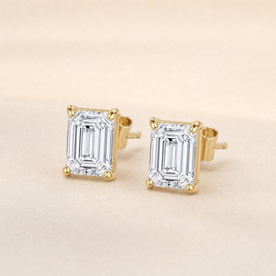 Emerald Diamond Studs Yellow Gold Lifestyle