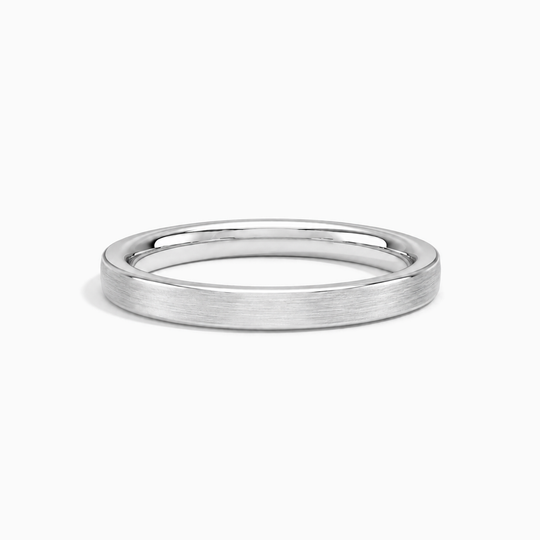 Womens 3Mm Flat Court Matt Finish Wedding Ring White Gold Lying