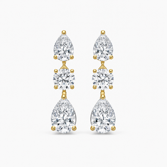 Yellow Gold Three Stone Drop Earrings 5