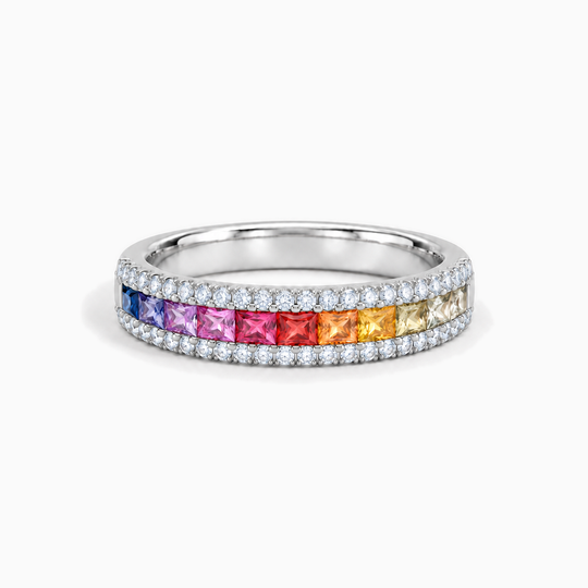 Sapphire Diamond Rainbow Half Eternity Ring White Gold Lying