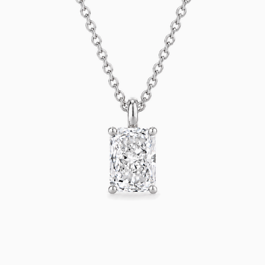 Radiant Lab Grown Diamond Solitaire Necklace White Gold Front