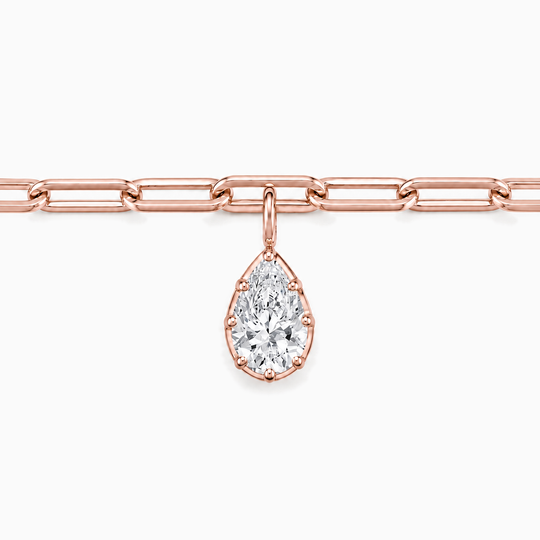 Button Back Pear Solitaire Diamond Necklace Rose Gold Front