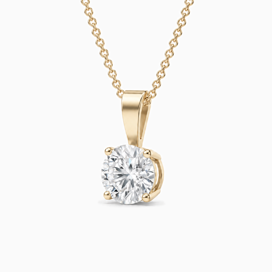 Round Diamond Solitaire Necklace Yellow Gold Three Quarter