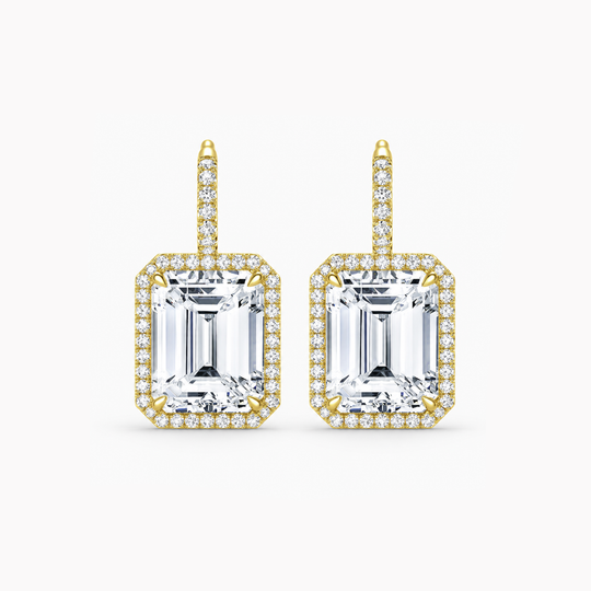 Emerald Cut Diamond Halo Drop Earrings 1