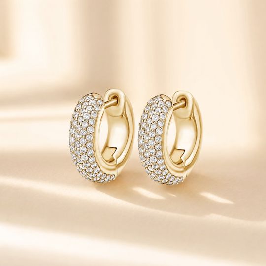 Curved Huggie Diamond Earrings Yellow Gold Lifestyle