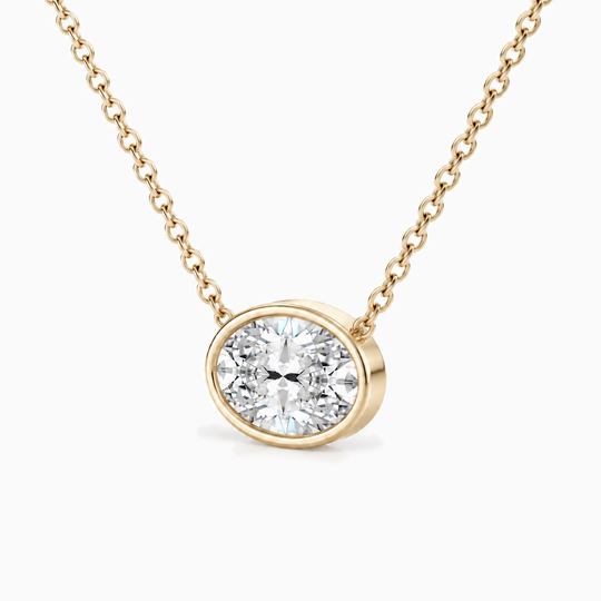 Oval Diamond Bezel Necklace Yellow Gold Three Quarter