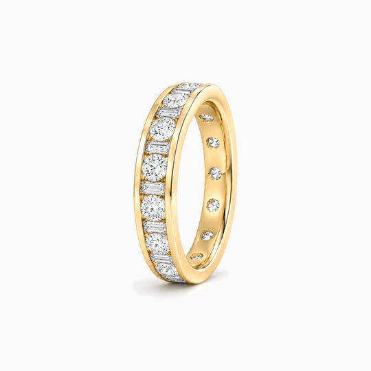 150Ct Full Channel Dot Dash Diamond Ring Yellow Gold Standing