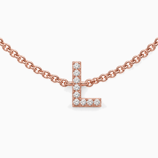 Initial Diamond Necklace L Rose Gold Front