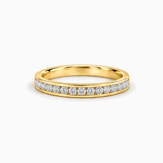 075Ct Full Channel Round Diamond Ring Yellow Gold Lying