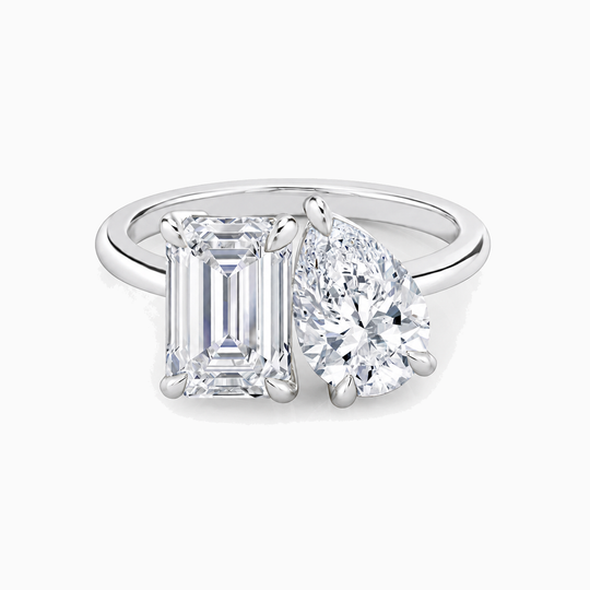Toi Et Moi Emerald And Pear Cut Diamond Ring Platinum 01