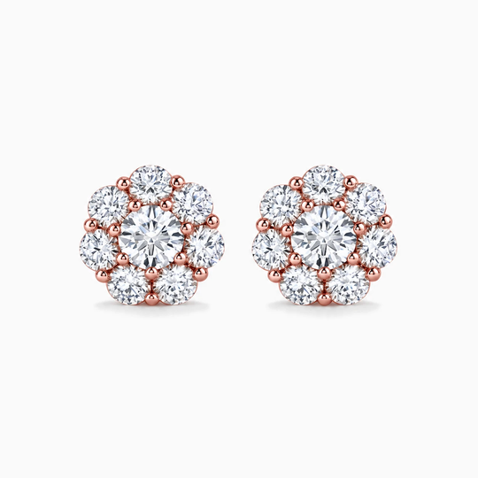 Round Diamond Illusion Cluster Earrings Rose Gold Front