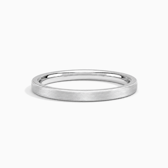 Womens 2Mm Flat Court Matt Finish Wedding Ring White Gold Lying
