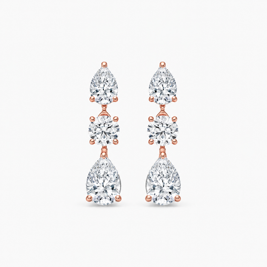 Rose Gold Triple Diamond Drop Earrings 4