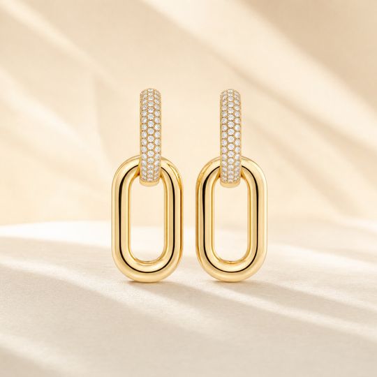 Geneva Link Diamond Earrings Yellow Gold Lifestyle