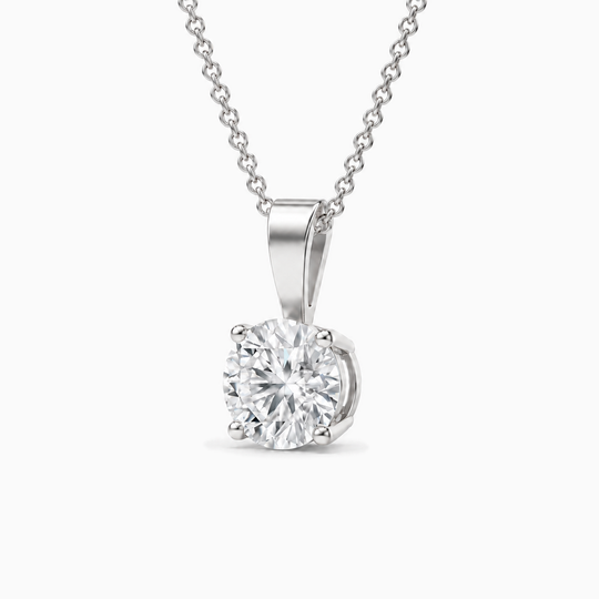 Round Diamond Solitaire Necklace White Gold Three Quarter