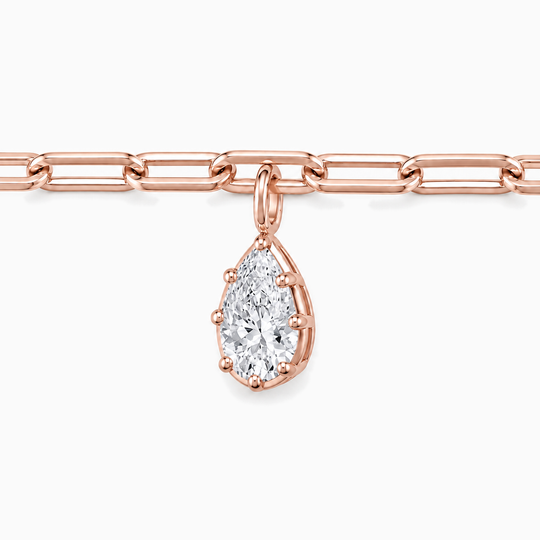 Button Back Pear Solitaire Diamond Necklace Rose Gold Three Quarter