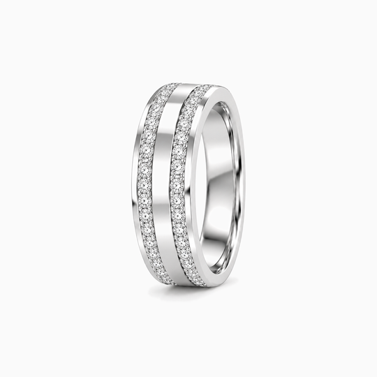 Princess Cut Double Diamond Channel Ring 18K White Gold 02 Standing