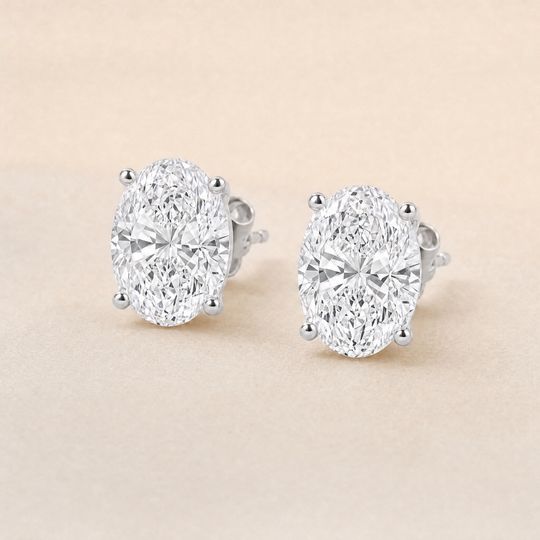 Oval Diamond Studs White Gold Lifestyle