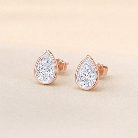 Pear Bezel Diamond Studs Rose Gold Lifestyle
