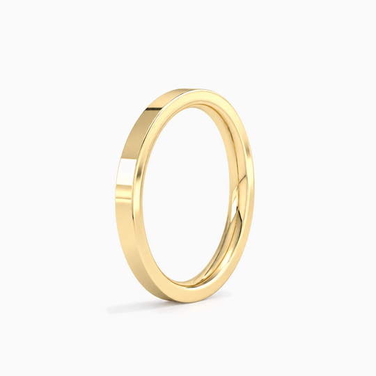 Womens 2Mm Heavy Weight Flat Court Wedding Ring Yellow Gold Standing