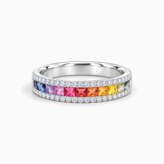 Sapphire Diamond Rainbow Eternity Ring White Gold Lying