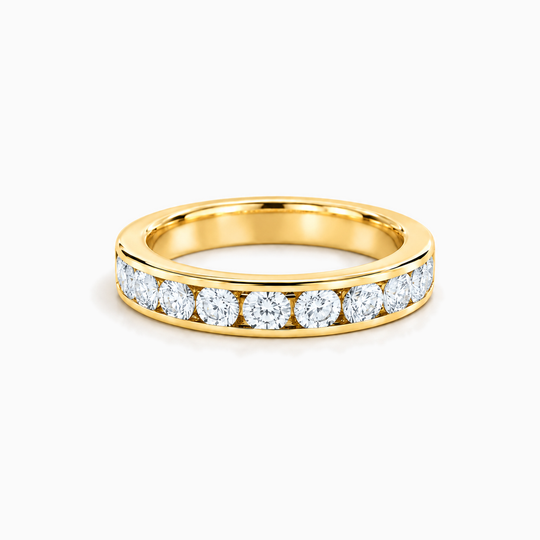 200Ct Half Channel Round Diamond Ring Yellow Gold Lying