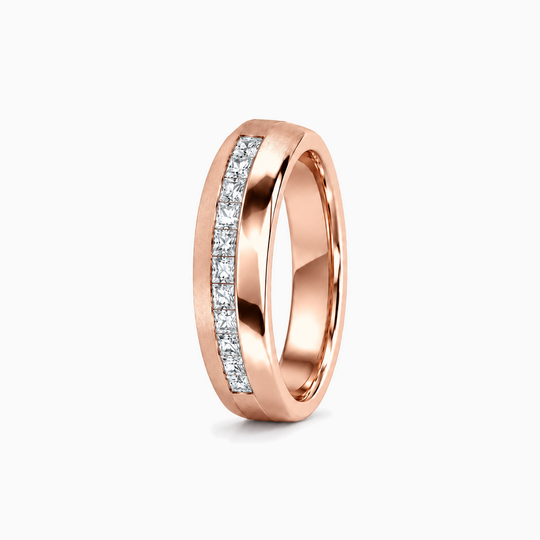Mens Round Diamond Channel Ring 18K Rose Gold 02 Standing