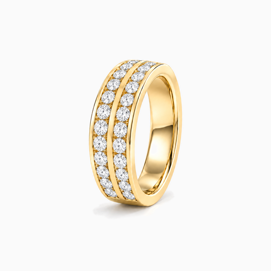 075Ct Half Channel Two Row Round Diamond Ring Yellow Gold Standing