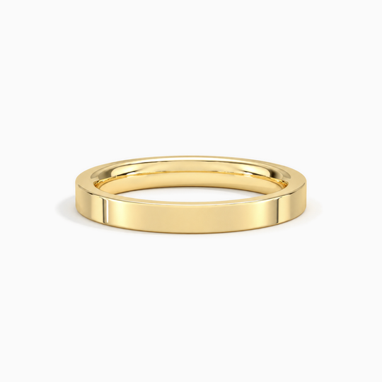 Womens 2.5Mm Heavy Weight Flat Court Wedding Ring Yellow Gold Lying