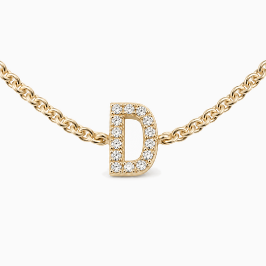 Initial Diamond Necklace D Yellow Gold Front