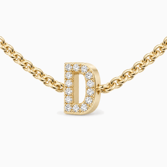 Initial Diamond Necklace D Yellow Gold Three Quarter