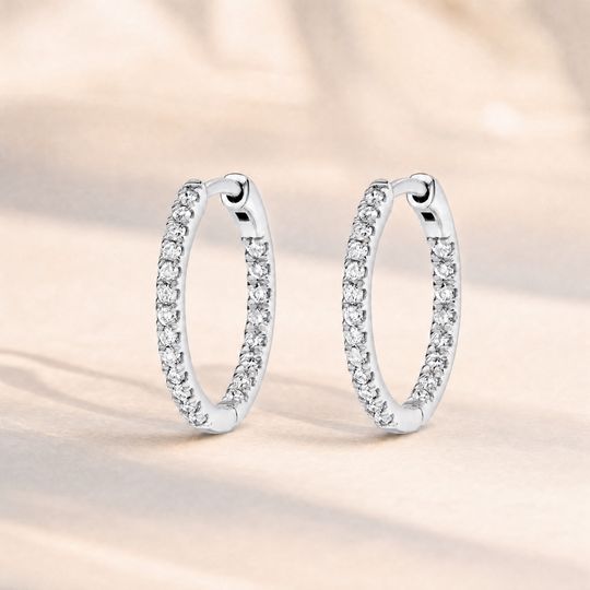 Thin Huggie Diamond Earrings White Gold Lifestyle