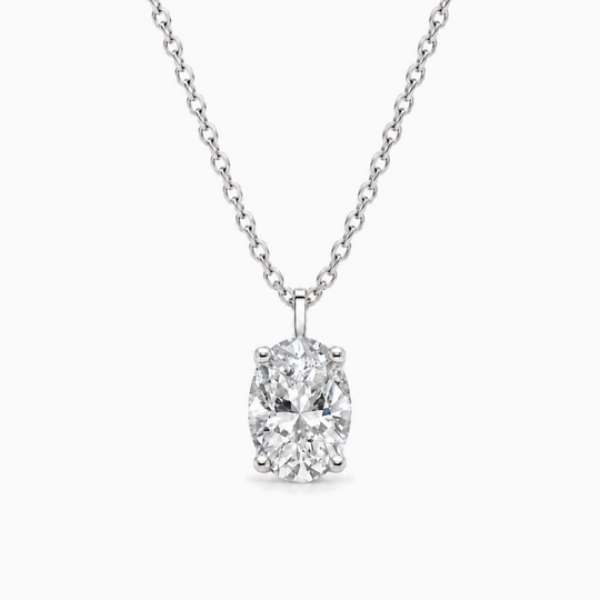 1Ct Oval Lab Grown Diamond Necklace White Gold Front