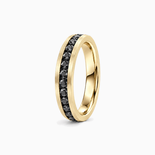 Black Diamond Channel Ring 18K Yellow Gold 02 Standing