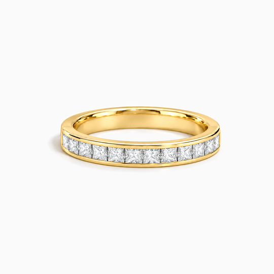 100Ct Half Channel Princess Cut Diamond Ring Yellow Gold Lying