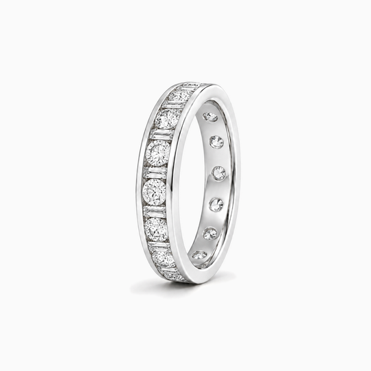 200Ct Full Channel Dot Dash Diamond Ring White Gold Standing