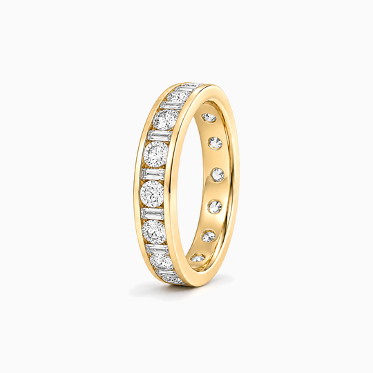 200Ct Full Channel Dot Dash Diamond Ring Yellow Gold Standing