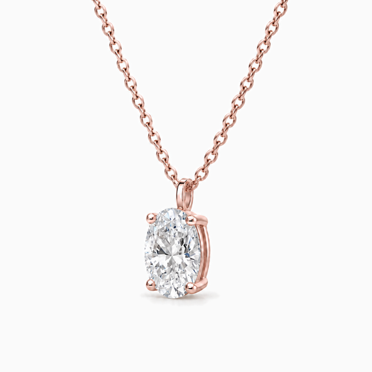 1Ct Oval Lab Grown Diamond Necklace Rose Gold Three Quarter