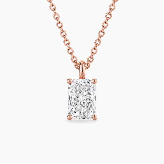 Radiant Lab Grown Diamond Solitaire Necklace Rose Gold Front
