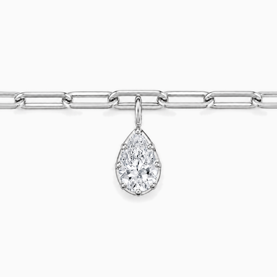 Button Back Pear Solitaire Diamond Necklace White Gold Front