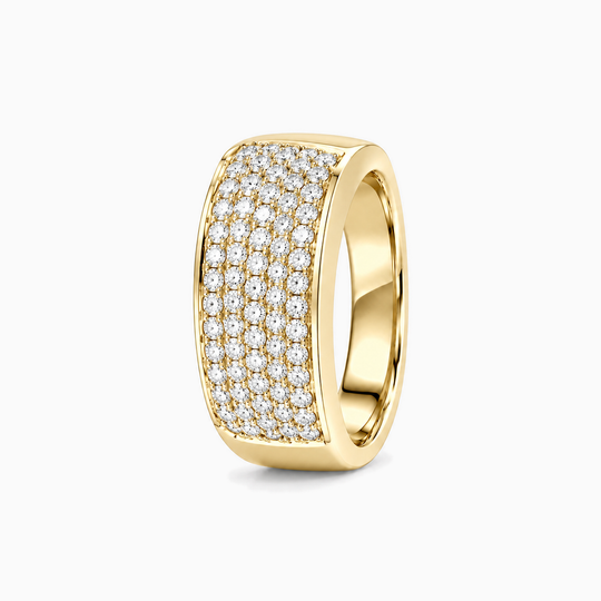 Mens Block Pave Diamond Ring 18K Yellow Gold 02 Standing